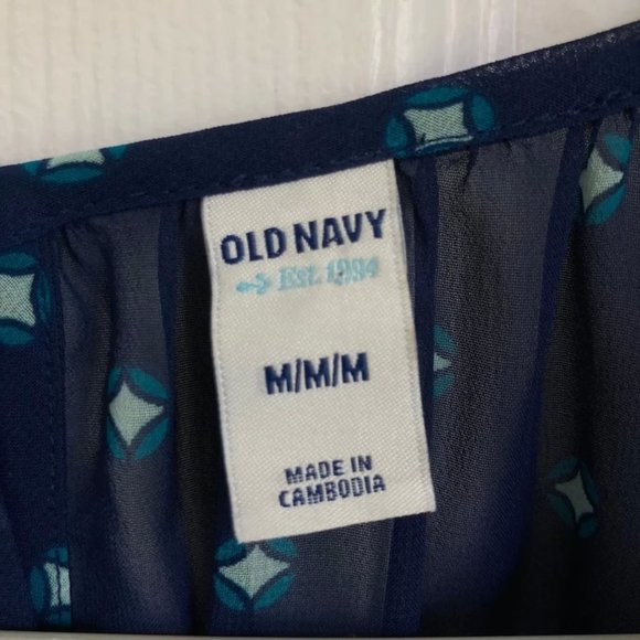 Old Navy sheer navy and turquoise patterned blouse - Picture 5 of 5